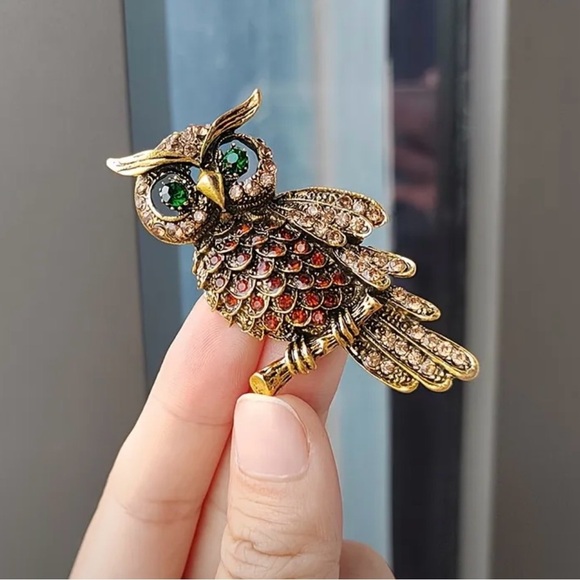 Jewelry - Owl Brooch with Green and Gold Accents, NWT